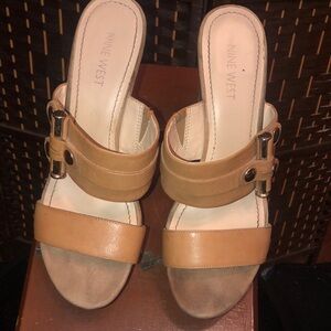 Nine West leather wedge shoes, size 8 M with cork heel
